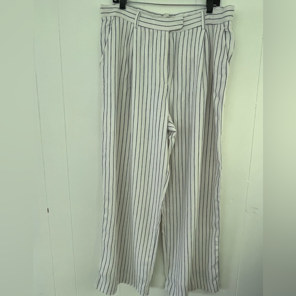 Abercrombie& Fitch Linen Blend Tailored Straight Pant LONG White Stripes 16/33L - Picture 5 of 12